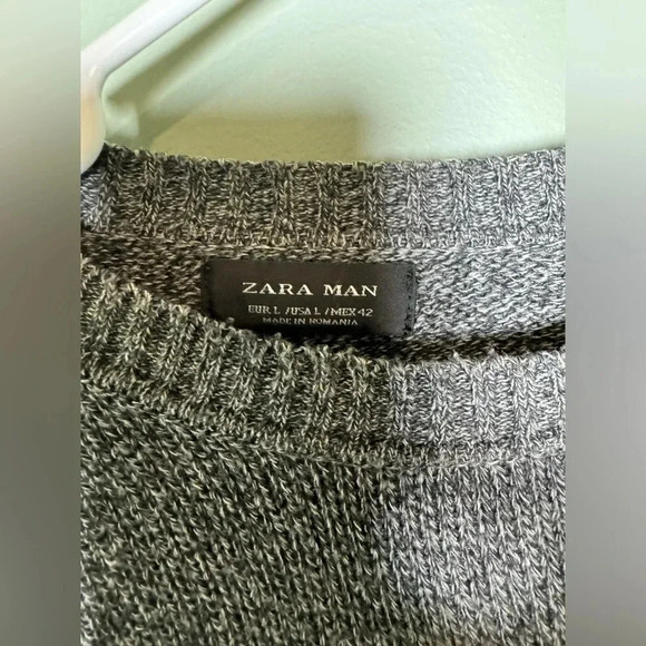 Zara Mens Crew Neck Sweater L Long Sleeve Gray Heathered Stretch Medium Weight - Picture 5 of 5